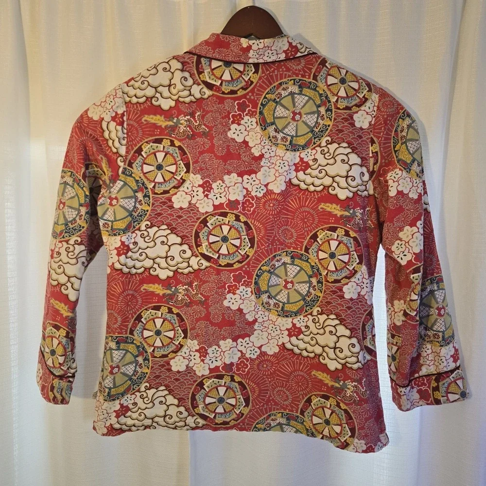 Nick &‎ Nora Pajama Top Medium Red Long Sleeve Button Pocket Cotton Blend